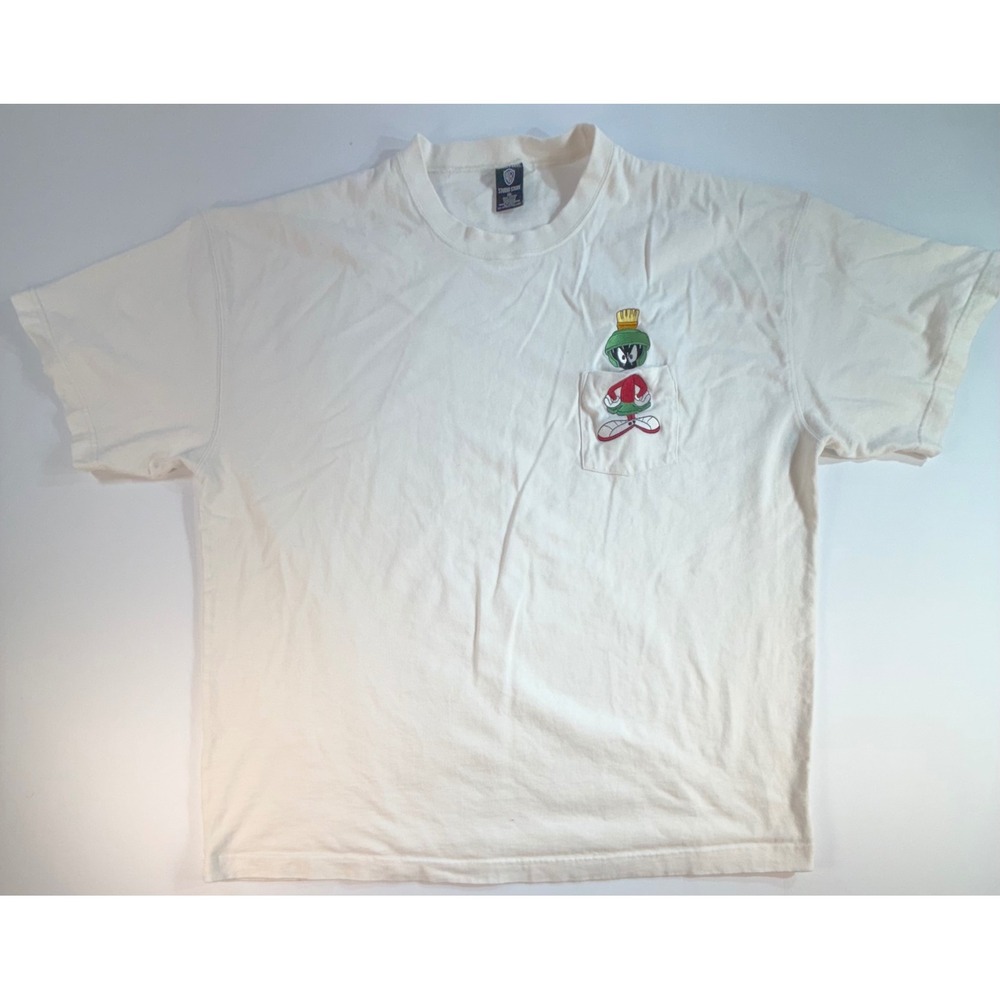 Vintage 90s Warner Bros Studio Store Marvin the Martian Pocket T-Shirt XXL White
